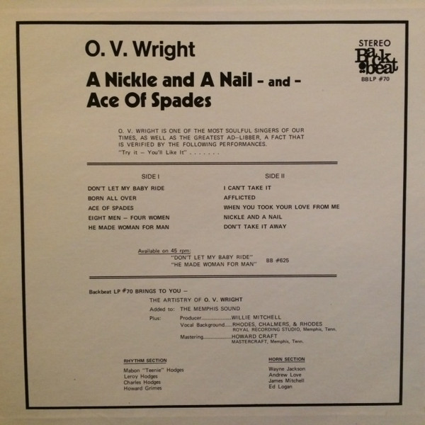 O. V. Wright - A Nickel And A Nail And Ace Of Spades | Releases