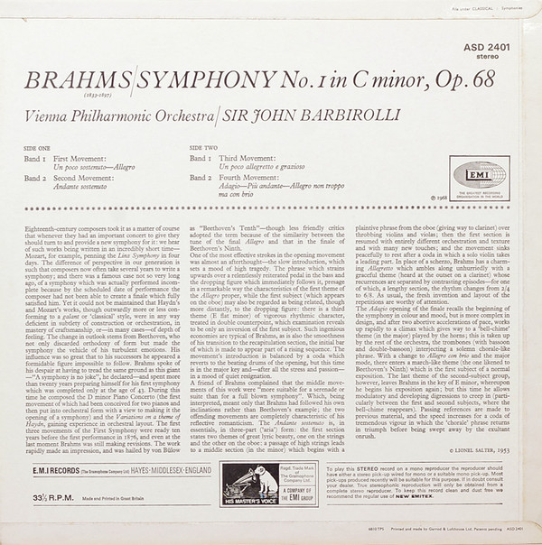 last ned album Brahms, Sir John Barbirolli, Vienna Philharmonic Orchestra - Symphony No1 Op68