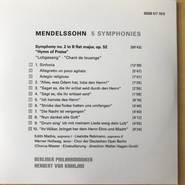 lataa albumi Mendelssohn Berliner Philharmoniker, Karajan - 5 Symphonies