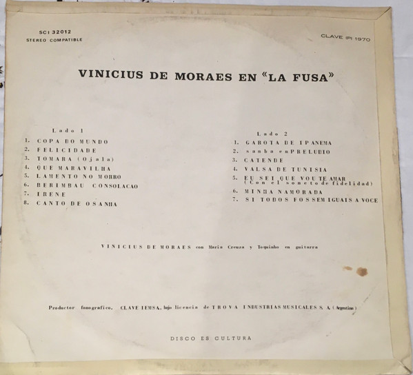 last ned album Vinicius De Moraes con Maria Creuza y Toquinho - Vinicius De Moraes En La Fusa