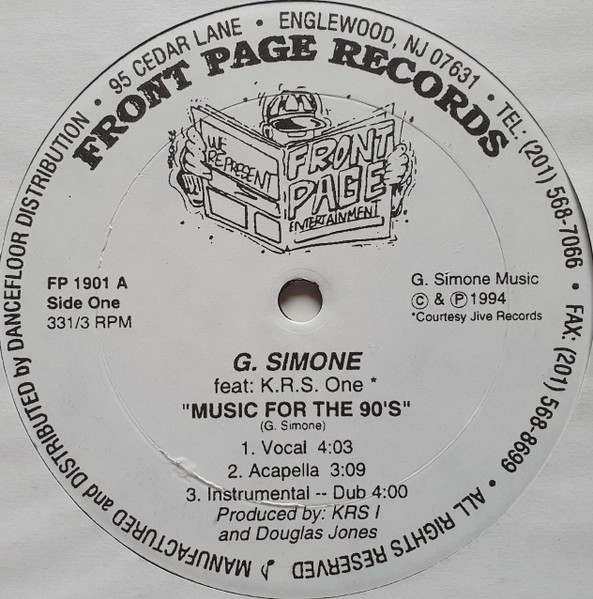 G. Simone Featuring KRS-One – Music For The 90's (1994, Vinyl