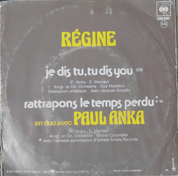 télécharger l'album Régine, Paul Anka - Je Dis Tu Tu Dis You