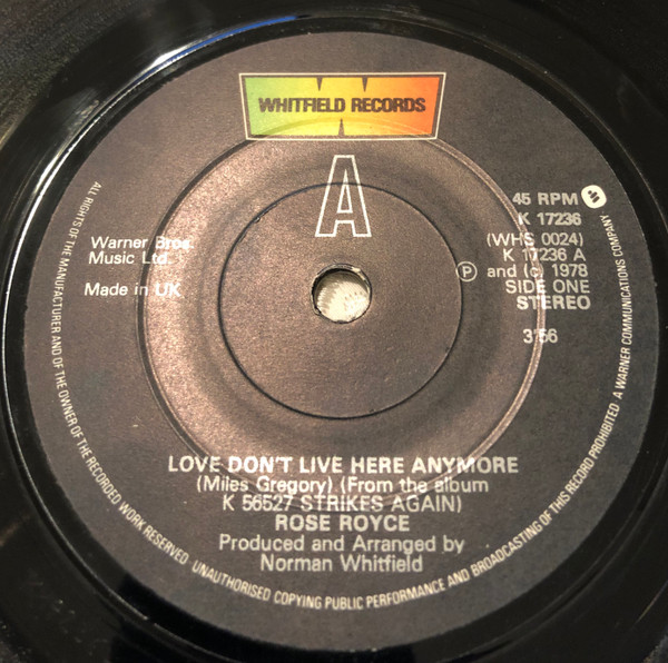 Soul 45 Whitfield Records - Love Don'T Live Here Anymore