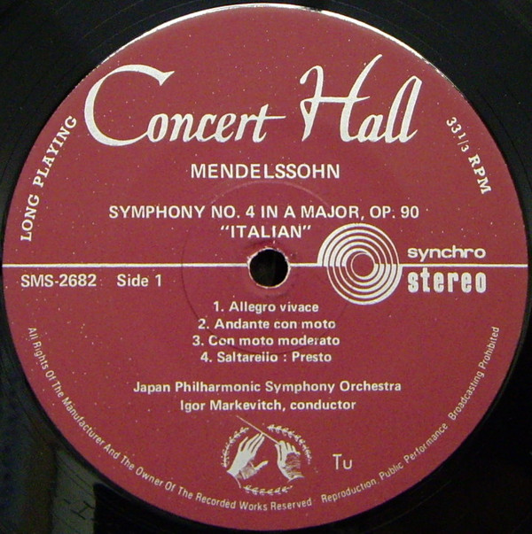descargar álbum Mendelssohn, Schubert Japan Philharmonic Symphony Orchestra, Igor Markevitch - Symphonie Nr 4 Italienische Drei Ouvertüren