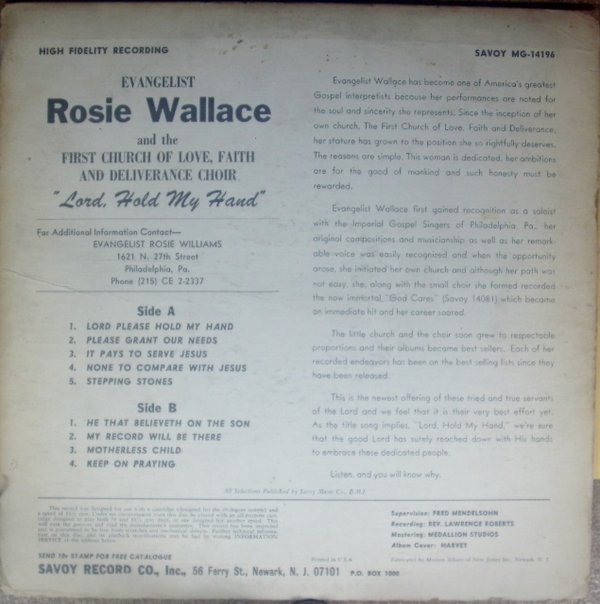 Album herunterladen Download Evangelist Rosie Wallace And First Church Of Love, Faith & Deliverance Choir, - Lord Hold My Hand album