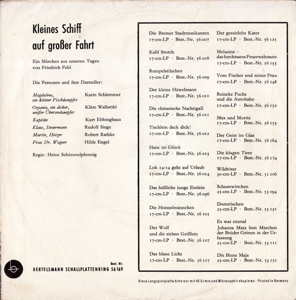 last ned album Friedrich Feld - Kleines Schiff Auf Großer Fahrt