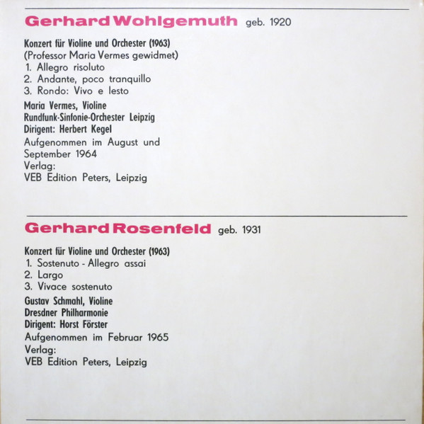 ladda ner album Gerhard Wohlgemuth Gerhard Rosenfeld - Konzert Für Violine Und Orchester 1963 Konzert Für Violine Und Orchester 1963