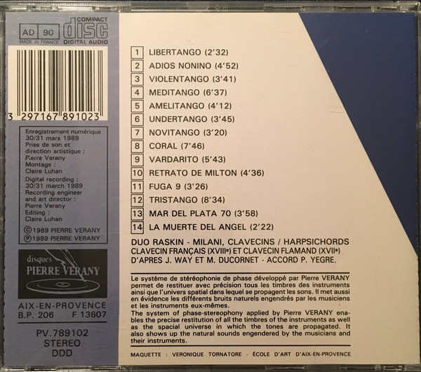 baixar álbum Mario Raskin, Oscar Milani - Piazzolla Tangos Pour 2 Clavecins For 2 Harpsichords