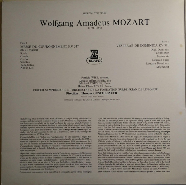 lataa albumi WA Mozart Orchestre De La Fondation Gulbenkian De Lisbonne, Solistes Et Chœur Symphonique De La Fondation Gulbenkian De Lisbonne, Theodor Guschlbauer - Messe Du Couronnement Vesperae De Dominica