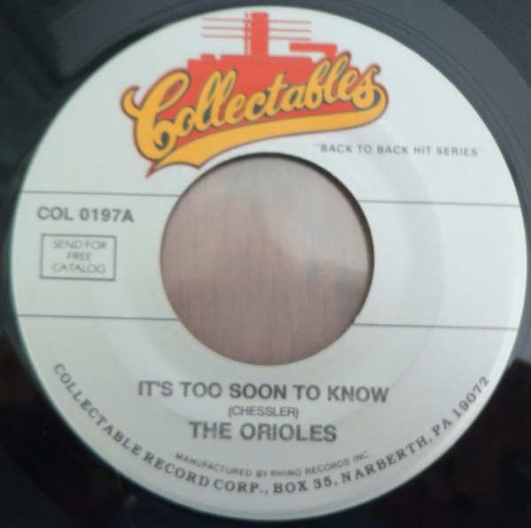 lataa albumi The Orioles - Its Too Soon To Know Tell Me So