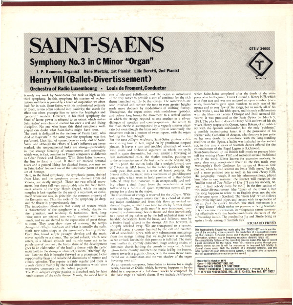 baixar álbum Saint Saëns, Orchestra Of Radio Luxembourg, Louis De Froment - Symphony No3 In C Minor Organ Henry VIII Ballet Divertissement
