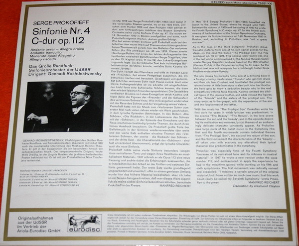 Album herunterladen Serge Prokofieff Das Große RundfunkSinfonieorchester Der UdSSR, Gennadi Roshdestwensky - Sinfonie Nr 4 C Dur Op112