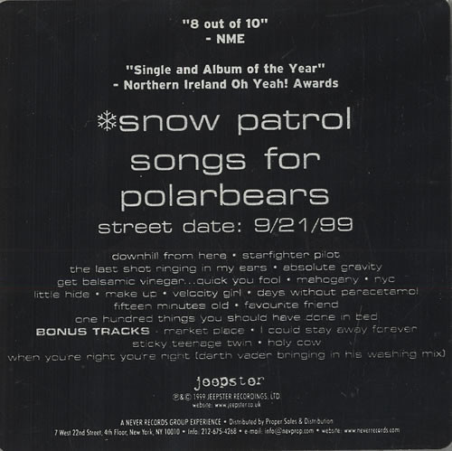 Snow Patrol – Songs For Polarbears (1999, CD) - Discogs