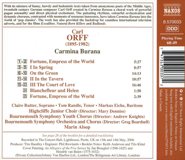 last ned album Orff, Rutter Randle Eiche, Bournemouth Symphony Orchestra And Chorus, Marin Alsop - Carmina Burana
