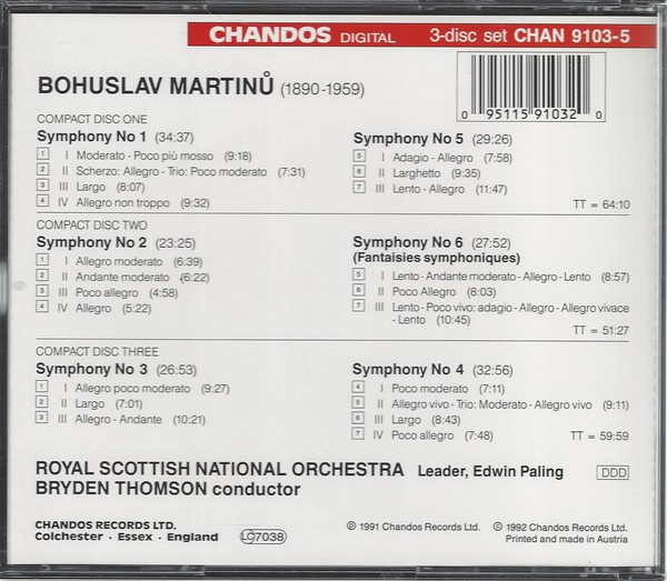 last ned album Martinů Royal Scottish National Orchestra, Bryden Thomson - Complete Symphonies