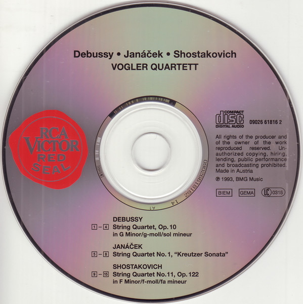 baixar álbum Debussy Janáček Shostakovich, Vogler Quartett - String Quartet Op 10 String Quartet No 1 Kreutzer Sonata String Quartet No 11 Op 122