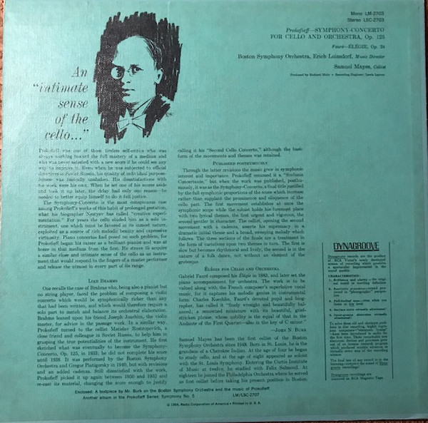 lataa albumi Prokofiev, Faure - Symphony Concerto For Cello And Orchestra Elegie