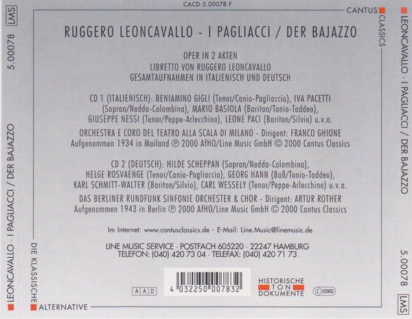 lataa albumi Leoncavallo, Ghione Rother - I Pagliacci Der Bajazzo Gesamtausgaben In Italienisch Und Deutsch