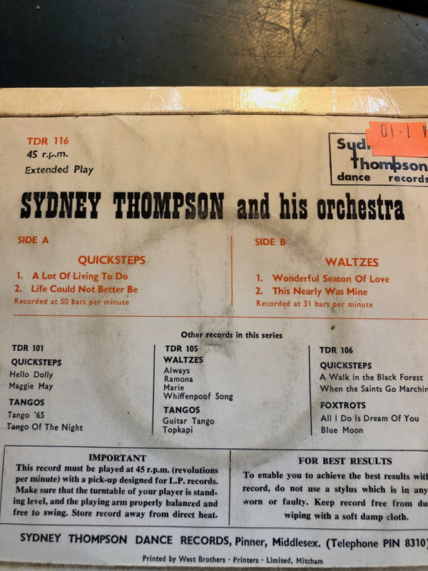 descargar álbum Sydney Thompson And His Orchestra - Waltzes Quicksteps