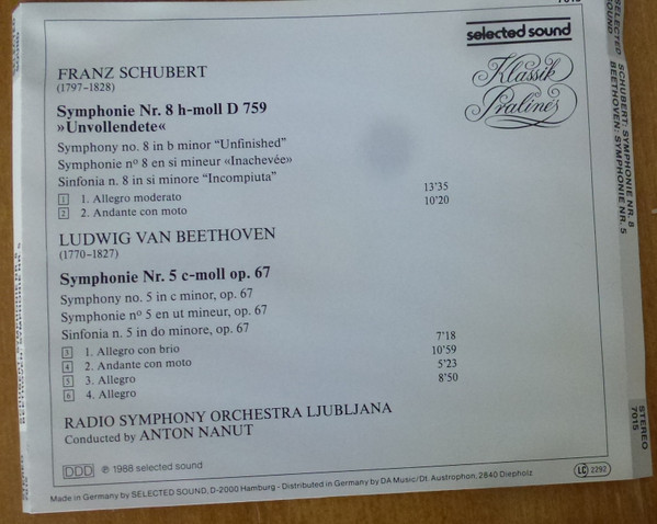 ladda ner album Franz Schubert, Ludwig van Beethoven, Radio Symphony Orchestra Ljubjlana, Anton Nanut - Symphonie Nr 8 Unvollendete Symphonie Nr 5