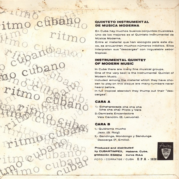 sábado Involucrado estimular Quinteto Instrumental De Musica Moderna – Ritmo Cubano (1964, Vinyl) -  Discogs