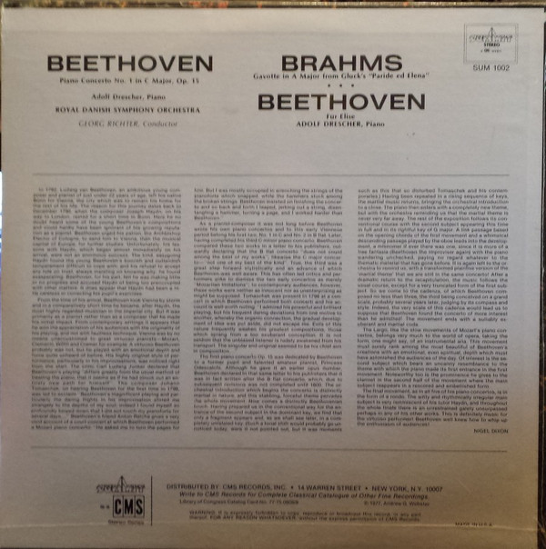 Album herunterladen Beethoven, Adolf Drescher, Royal Danish Symphony Orchestra, Georg Richter, Brahms - Piano Concerto No 1 In C Major Op 15 Gluck Gavotte