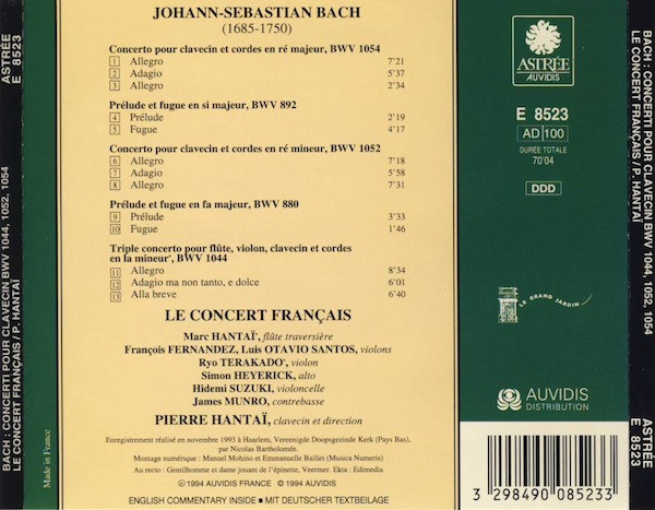 télécharger l'album JohannSebastian Bach, Marc Hantaï, François Fernandez, Le Concert Français, Pierre Hantaï - Concerti Pour Clavecin BWV 1044 1052 1054