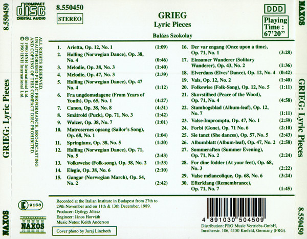 lataa albumi Grieg Balázs Szokolay - Lyric Pieces Lyrische Stücke Pièces Lyriques Selection