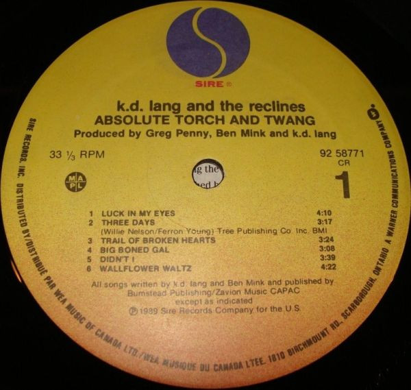 k.d. lang And The Reclines - Absolute Torch And Twang | Sire (92 58771) - 3