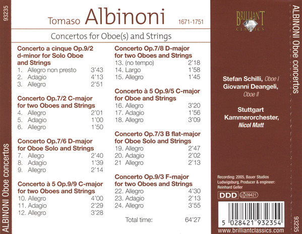 ladda ner album Albinoni, Stefan Schilli, Stuttgart Chamber Orchestra, Nicol Matt - Oboe Conceros