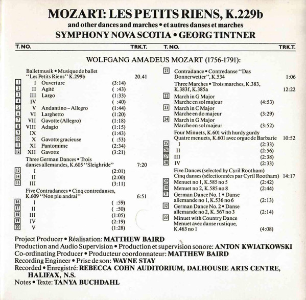 last ned album Wolfgang Amadeus Mozart, Georg Tintner - Les Petits Riens K299b and Other Dances and Marches