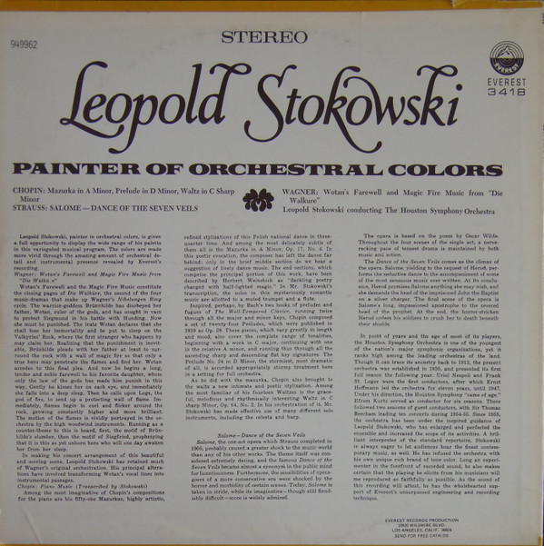 Album herunterladen Leopold Stokowski, Houston Symphony Orchestra - Painter of Orchestral Colors