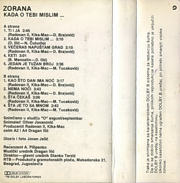 télécharger l'album Zorana - Kada O Tebi Mislim
