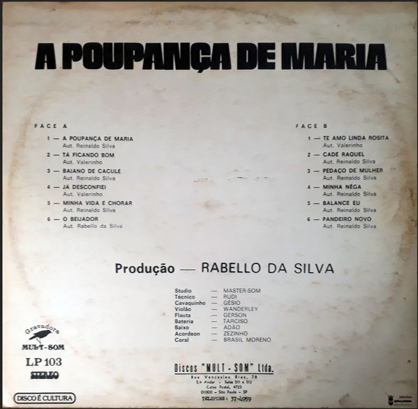 descargar álbum Reinaldo Silva - A Poupança De Maria