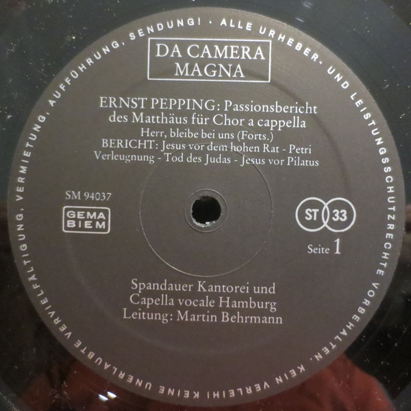 Album herunterladen Ernst Pepping Spandauer Kantorei Berlin Cappella Vocale Hamburg Martin Behrmann - Passionsbericht Des Matthäus