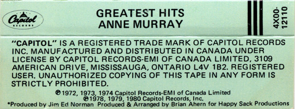 Anne Murray - Anne Murray's Greatest Hits | Capitol Records (4X00-12110) - 2