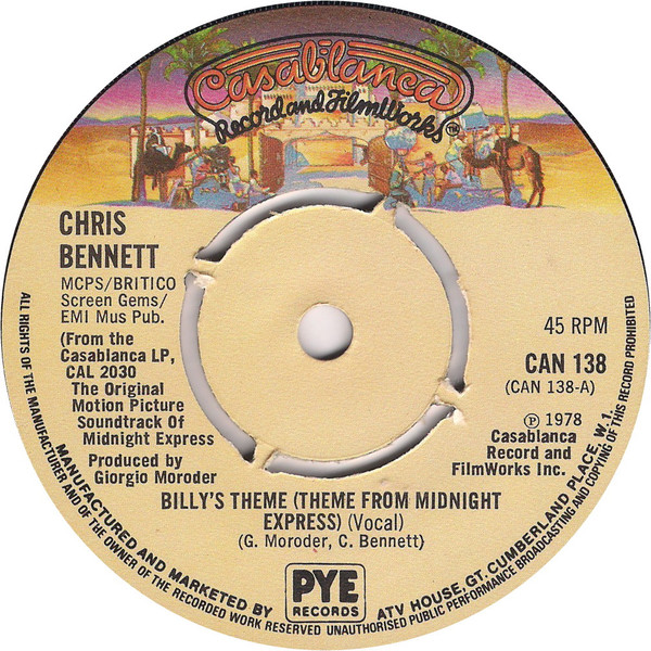 Chris Bennett – Billy's Theme (Theme From Midnight Express) (Vocal) (1978,  4-prong centre, Vinyl) - Discogs