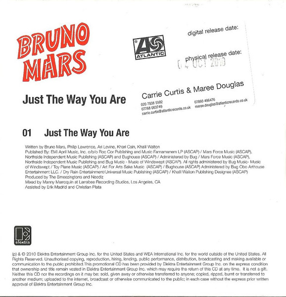Bruno Mars – Just The Way You Are - The Remixes (2010, Vinyl) - Discogs
