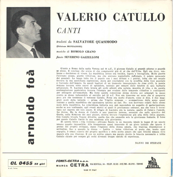 Album herunterladen Catullo, Arnoldo Foà - Catullo Letto Da Arnoldo Foà Canti