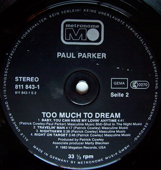 lataa albumi Paul Parker - Too Much To Dream