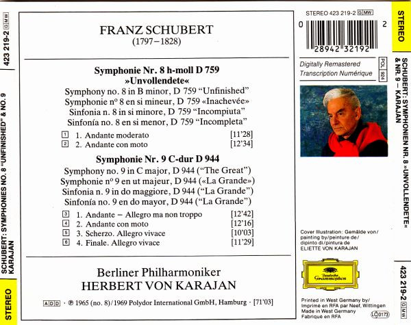 télécharger l'album Franz Schubert Karajan, Berliner Philharmoniker - Symphonie Nr 8 Unvollendete Symphonie Nr 9 C dur