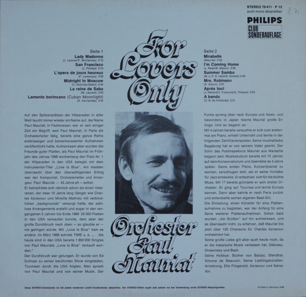 baixar álbum Orchester Paul Mauriat - For Lovers Only