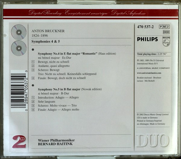 Album herunterladen Bruckner, Wiener Philharmoniker, Bernard Haitink - Symphonies No4 Romantic 5