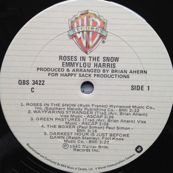 Emmylou Harris - Roses In The Snow | Warner Bros. Records (QBS 3422) - 3