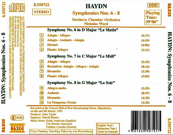 lataa albumi Haydn, Nicholas Ward, Northern Chamber Orchestra - Symphonies Vol 7 No 6 Le Matin No 7 Le Midi No 8 Le Soir
