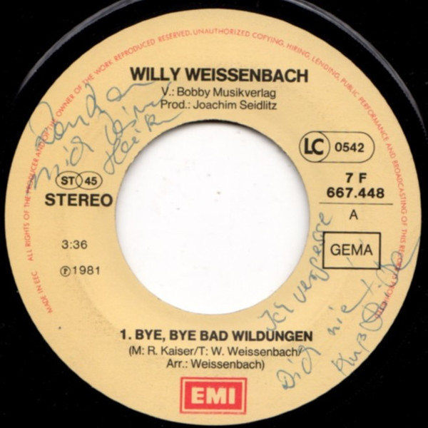 last ned album Willy Weisenbach Friedhelm Riegel - Bye Bye Bad Wildungen Der Kurschatten