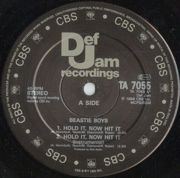 Beastie Boys – Hold It, Now Hit It (1986, Pitman Pressing, Vinyl 
