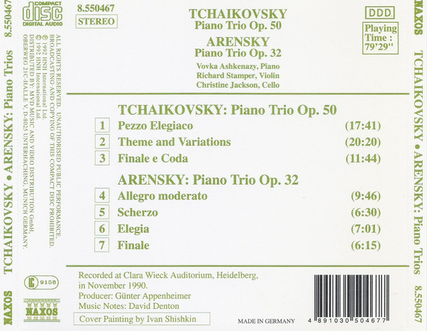 baixar álbum Tchaikovsky, Arensky, Vovka Ashkenazy, Richard Stamper , Christine Jackson - Piano Trio Op 50 Piano Trio Op 32