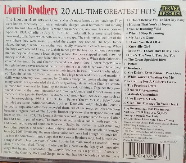 ladda ner album The Louvin Brothers - 20 All Time Greatest Hits