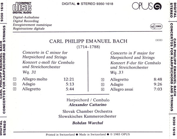 last ned album Carl Philipp Emanuel Bach Alexander Cattarino, Slovak Chamber Orchestra, Bohdan Warchal - Harpsichord Concertos